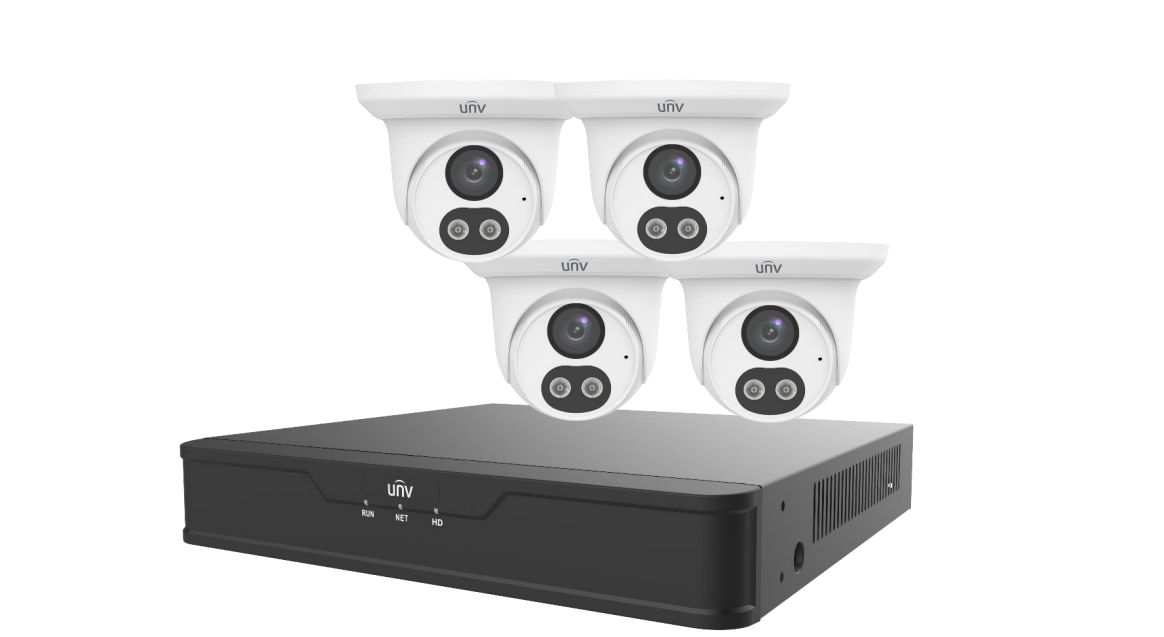 Uniview UNV 4-Channel PoE NVR Security System with 4x 4MP Smart Dual Light Turret IP Cameras, Pre-installed 1TB HDD, -30°C Weatherproof, No Monthly Fees | EKDL-S31P4T44T1